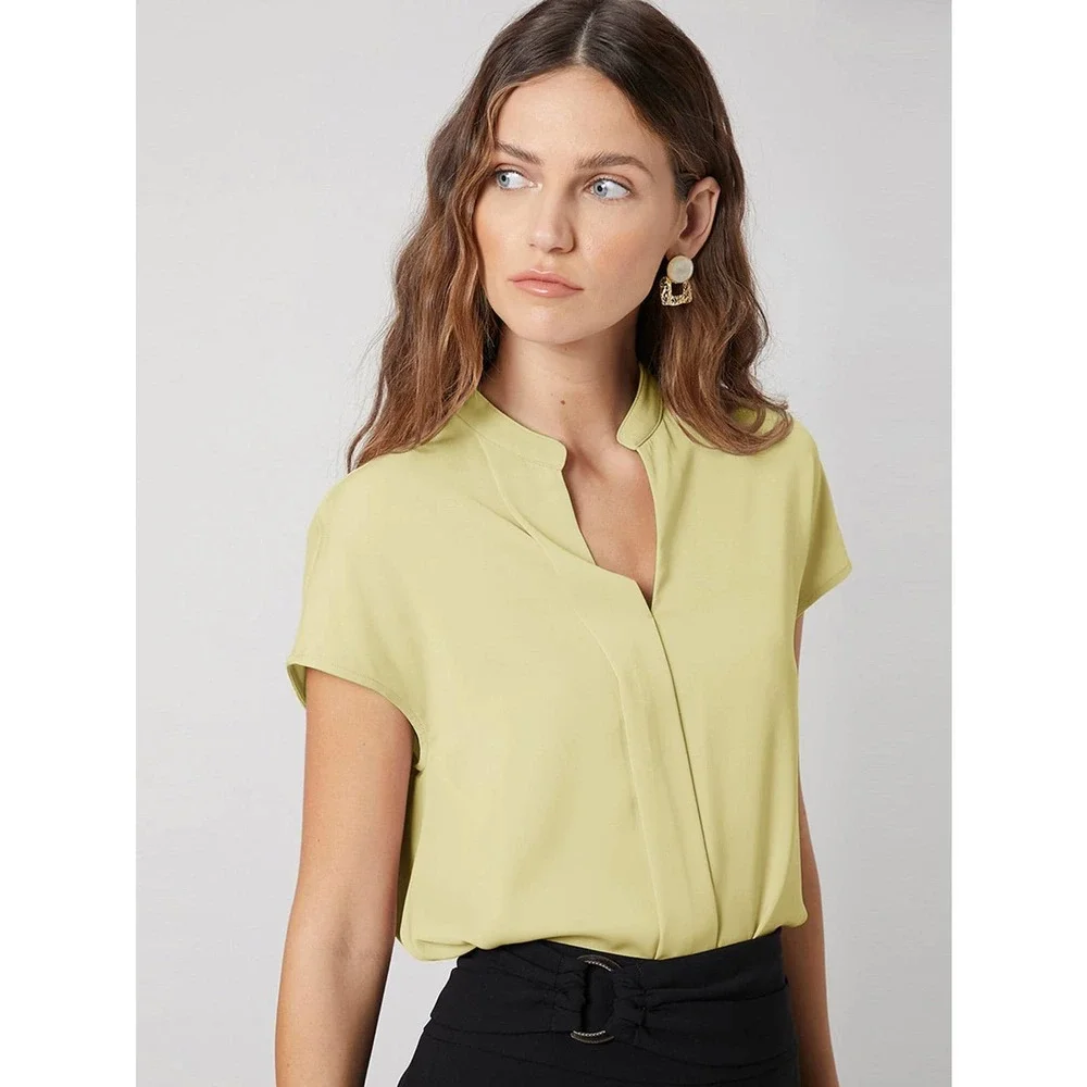 Short sleeve v neck STRAIGHT BATWING SLEEVE TOP light gray - Picture 6 of 11